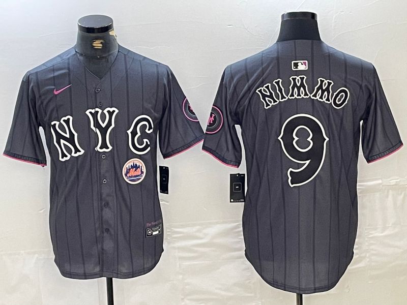 Men New York Mets #9 Nimmo Black City Edition 2024 Nike MLB Jersey style 3